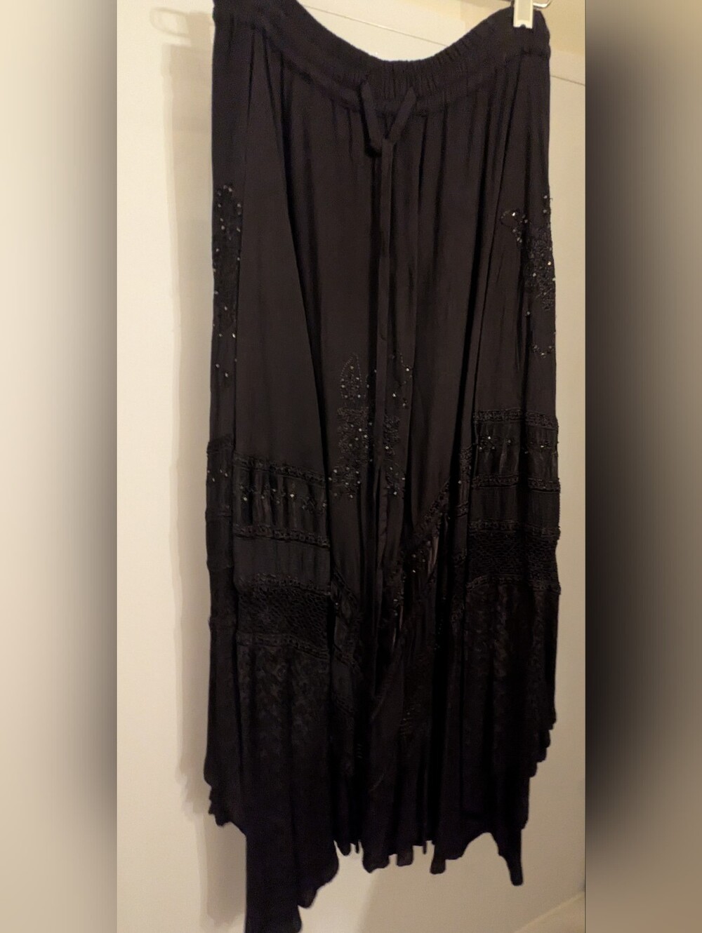 Bohemian Black Maxi Skirt with Embroidered Details
